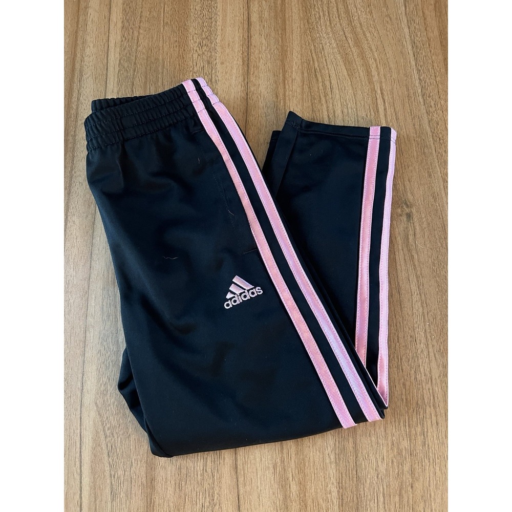 Adidas Girls‎ Athletic Track Pants Sz 5 Black w/ Pink Stripes